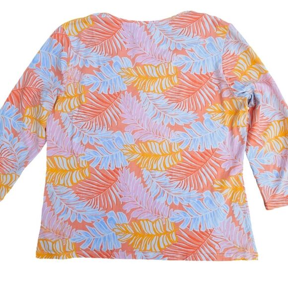 Hearts Of Palm -618 Embellished V‎ Neck 3/4 Sleeve T-Shirt Tropical Leaf Print M - Picture 3 of 5